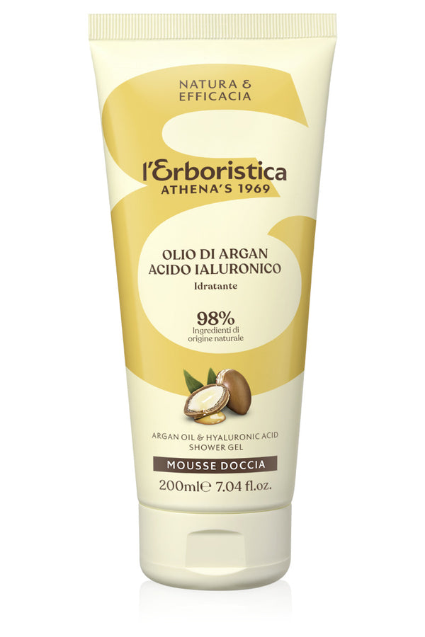Gel de dus cu ulei biologic de argan si acid hialuronic, hidratant, catifelant, l'Erboristica, 200 ml