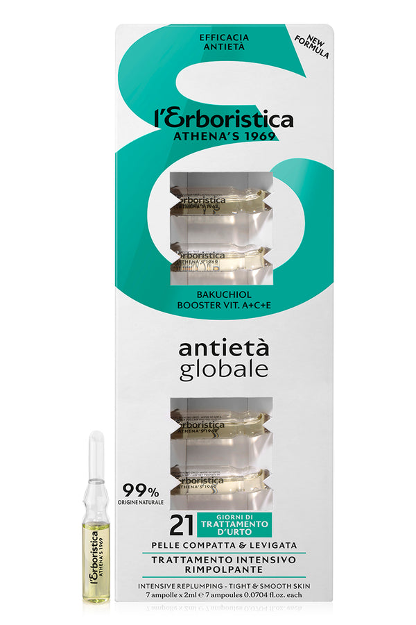 Tratament pentru ten si decolteu, bakuchiol, vitamina A, C, E, Omega 3-6, antirid intensiv, reumplere riduri, l'Erboristica, 7 fiole x 2 ml