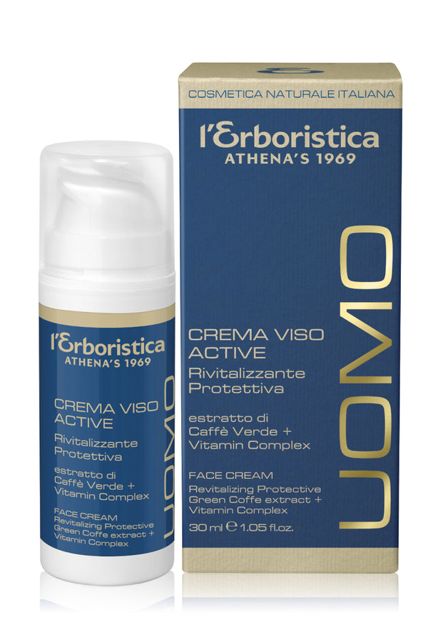 Crema pentru fata, cu extract de cafea verde si complex de vitamine, revitalizanta, protectoare, L'Erboristica Uomo Active, 30 ml